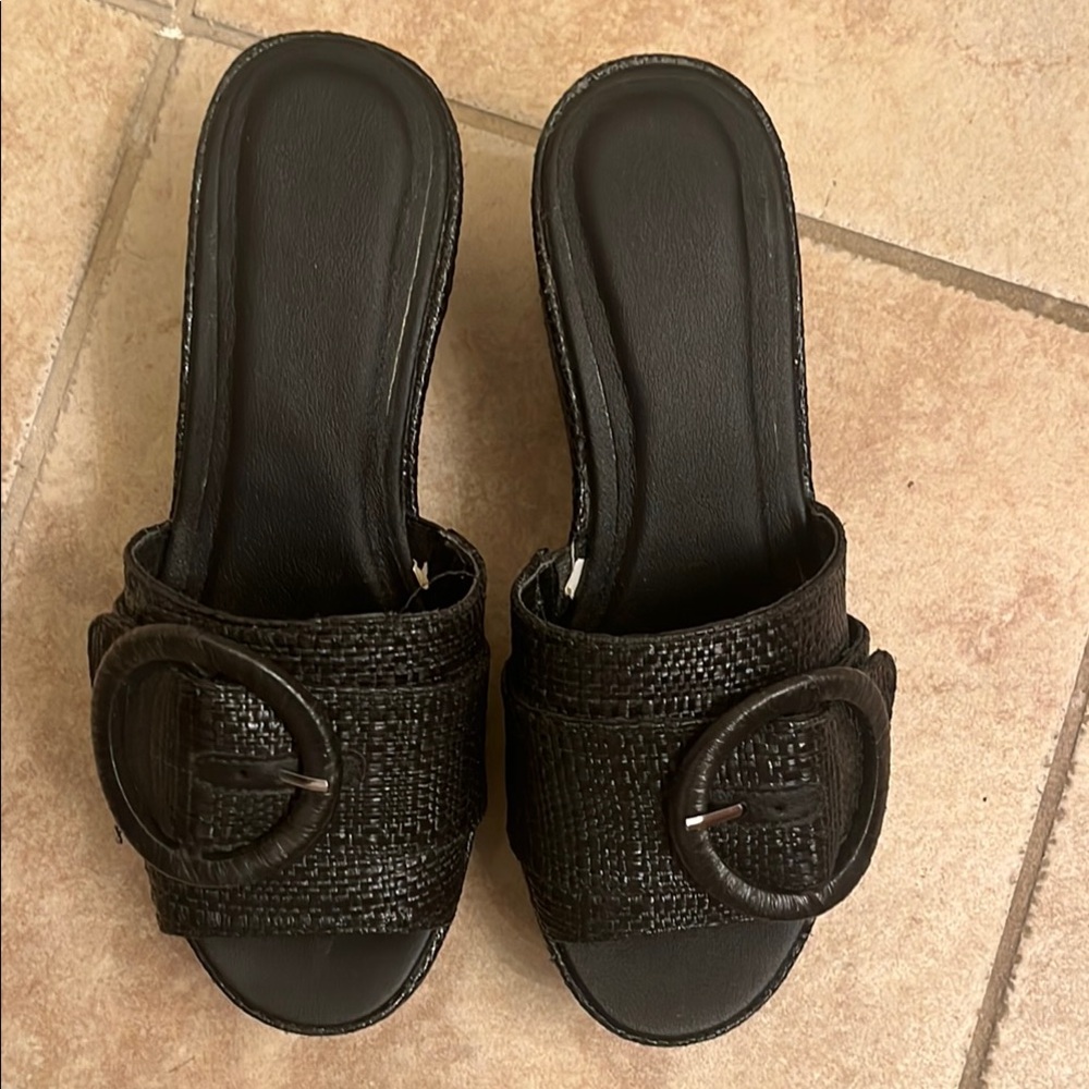 Black Wedge Slip-On Sandals